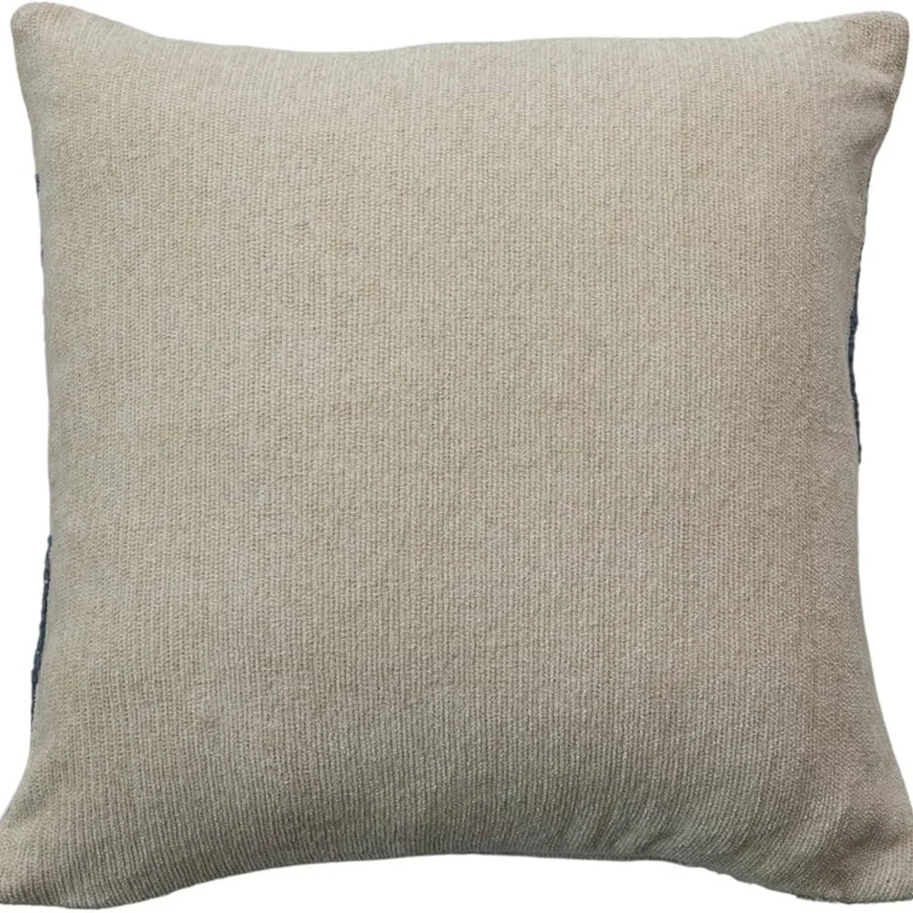 Bloomingville, Natural and Blue Azure Lines Embroidered Cotton Pillow 20 x 20”